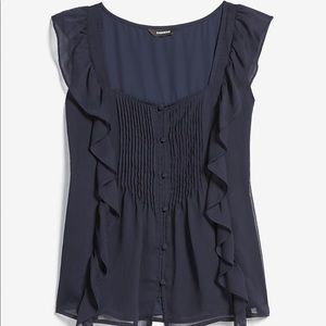 Express Ruffle Square Neck Tank - Navy
